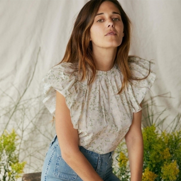 Christy Dawn Rosalee ditsy floral flutter short sleeve blouse cottagecore - Picture 2 of 14